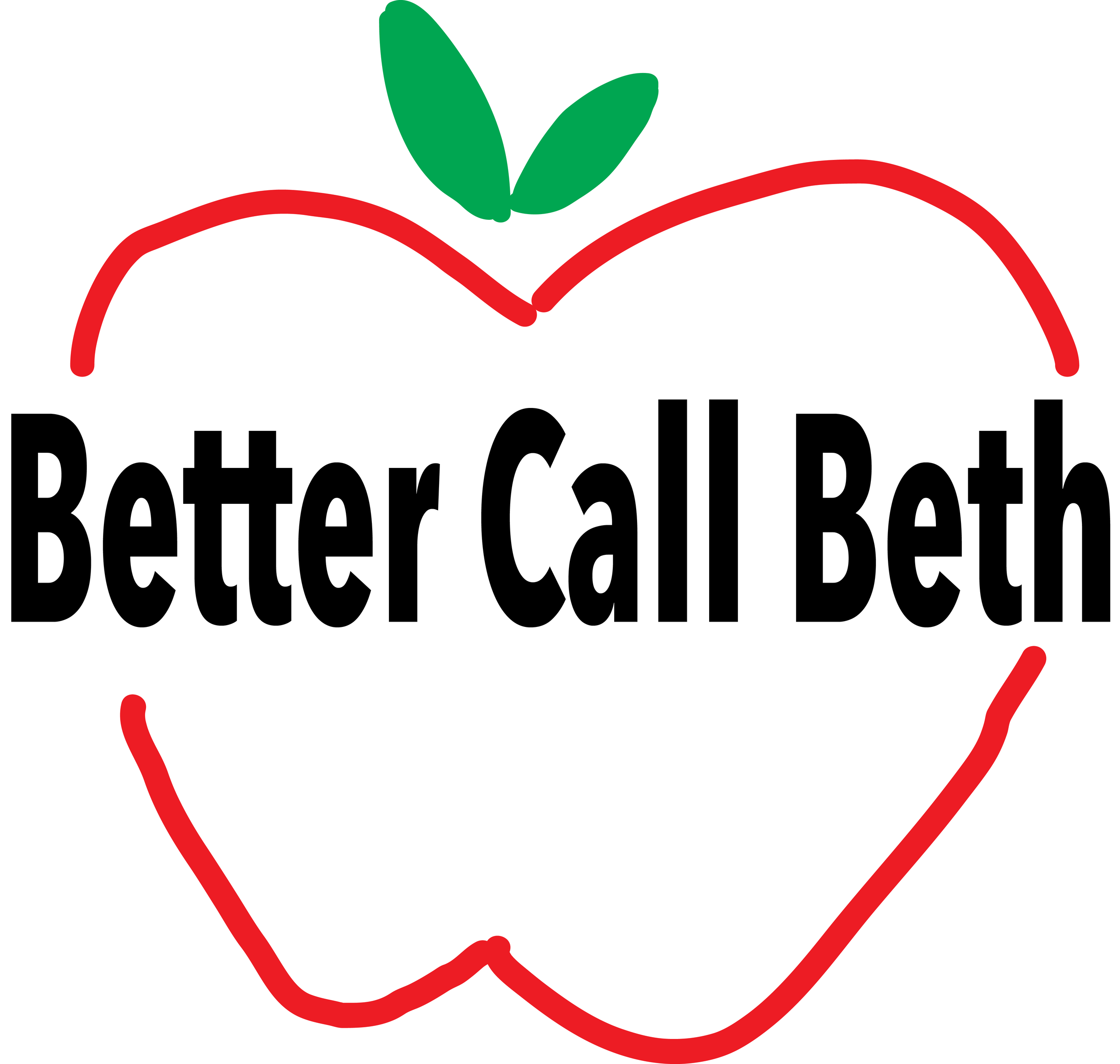 A picture consisting of an apple with its red outline and green two leaves (that are shaded green). Within the apply outline is the phrase " Better call Beth".